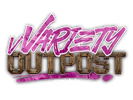 Logo with 'Wartety Outpost' text in pink and brown on a white background